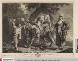 Les Tendres Adieux de la Laitiere; [Milchfrau betrunken auf einem Esel reitend]