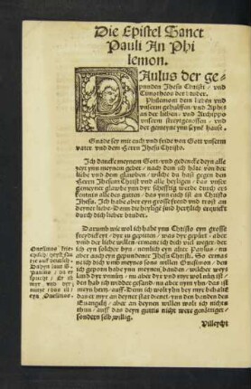 Die Epistel Sanct Pauli An Philemon.