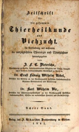 Zeitschrift für die gesammte Thierheilkunde und Viehzucht, 8. 1841