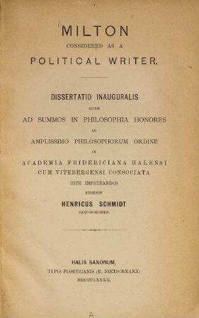 Milton considered as a political writer