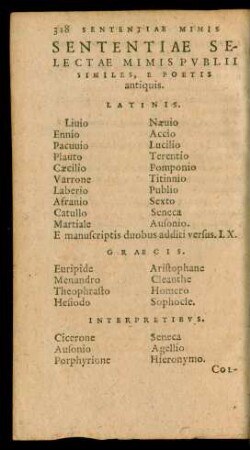 Sententiae Selectae Mimis Publii Similes, E Poetis antiquis.