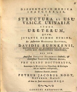 Diss. med. inaug. de structura et usu vesicae urinariae atque ureterum