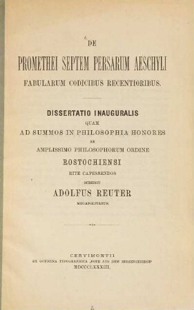 De Promethei Septem Persarum Aeschyli fabularum codicibus recentioribus