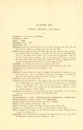 Index III. Subjects, divinities, and places