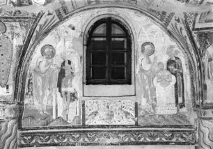 Freskenzyklus mit Szenen aus dem Leben des Heiligen Hermagoras, dem Kreuzigungstod Christi, thronender Madonna und Heiligen — Heilung und Taufe der Heiligen Hermagoras und Fortunatus