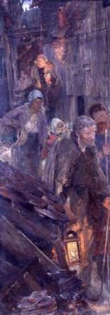 Die Heilige Nacht, Flügelbild links (1. Fassung): Der Zug der Hirten