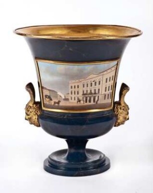 Krater mit Vedutenansichten und Sockel (2teilig), " Königstädtisches Theater am Alexanderplatz."u." Diorama "