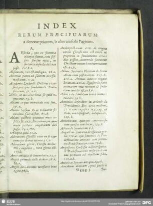 Index Rerum Praecipuarum: a denotat priorem, b alteram folii Paginam