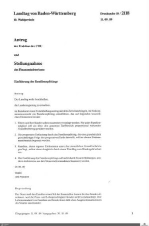 Antrag der CDU: Familiensplitting