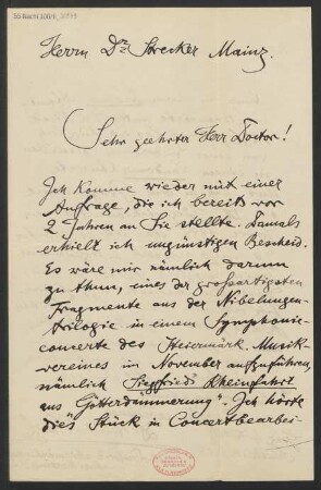 Brief an Ludwig Strecker  an B. Schott's Söhne : 04.10.1889