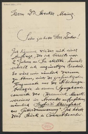Brief an Ludwig Strecker <senior> an B. Schott's Söhne : 04.10.1889