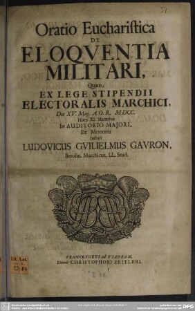 Oratio encharistica de eloquentia militari