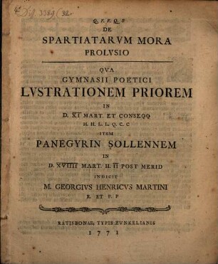 De Spartiatarvm Mora Prolvsio
