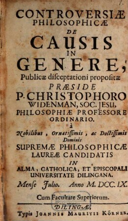 Controversiae philos. de causis in genere
