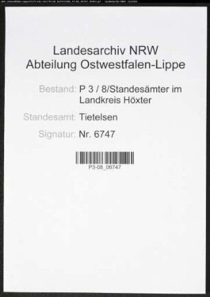 Sterberegister Standesamt Tietelsen