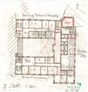 Fischer, Theodor; Würzburg, Münsterplatz; Sparkasse - Grundriss 2. OG