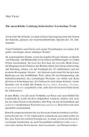 Die sprachliche Leistung historischer Gartenbau-Texte