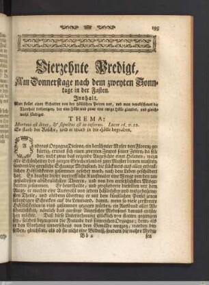 Vierzehnte Predigt. Am Donnerstage nach dem zweyten Sonntage in der Fasten.