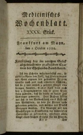 XXXX. Stück. Frankfurt am Mayn, den 1 October 1785. - XXXXIV. Stück. Frankfurt am Mayn, den 29 October 1785.