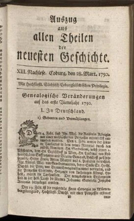 XIII. Nachlese. Coburg, den 28. Mart. 1750.