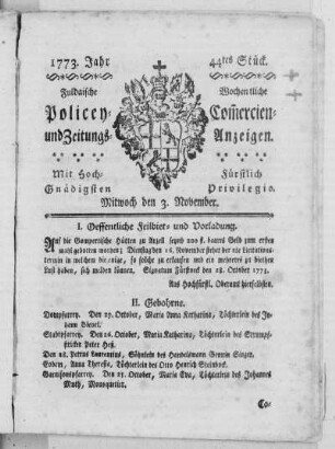 44tes Stück, Ausgabe vom 3. November 1773