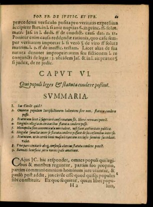 Caput VI. Qui populi leges Et statuta condere poßint.