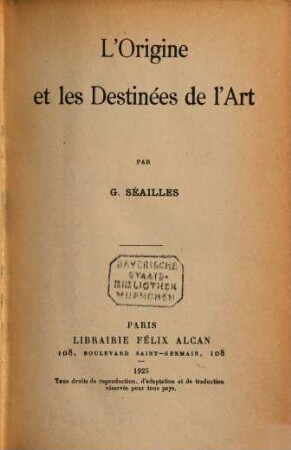 L'origine et les destinées de l'art