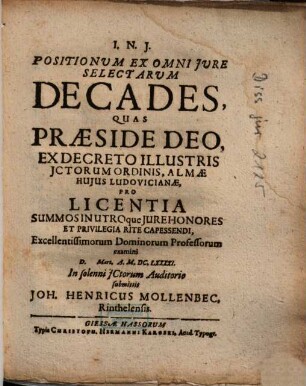 Positionum Ex Omni Iure Selectarum Decades
