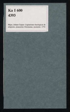 Cogitationes Theologicae, De Religionis, Praesertim Christianae, Momento