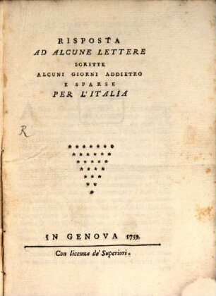 Risposta ad alcune Lettera scritte alcuni giorni addietro e sparse per l'Italia