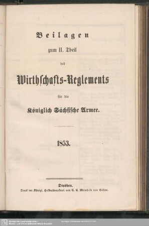 Beil. 2: Wirthschafts-Reglement für die Königlich Sächsische Armee