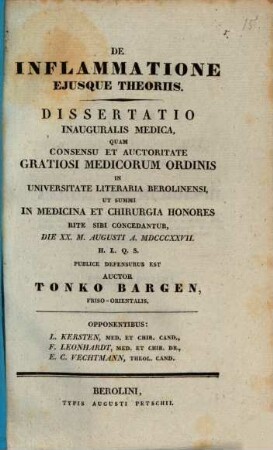 De inflammatione eiusque theoriis : Diss. inaug. med.