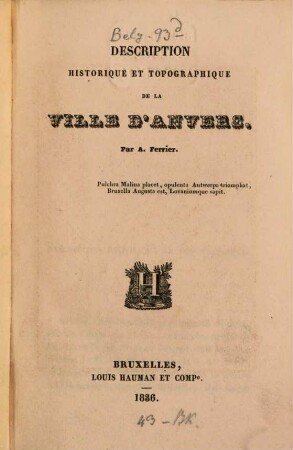 Description historique et topographique de la ville d'Anvers