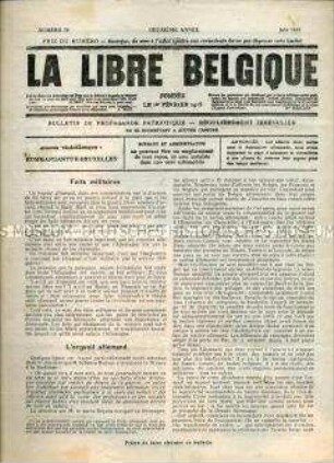Illegale Wochenzeitung aus dem besetzten Belgien "La Libre Belgique" zur Frage des "deutschen Stolzez"