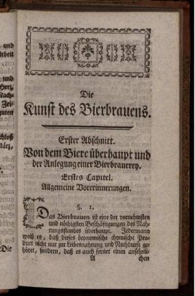 Erstes Capitel. Allgemeine Vorerinnerungen.