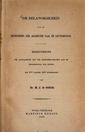 De belangrijkheid van de beoffening der Arabische taal en letterkunde