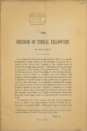 The freedom of ethical fellowship