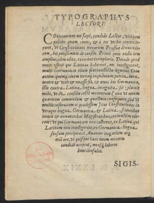 Typographus Lectori: = Der Buchdrucker zum Leser:
