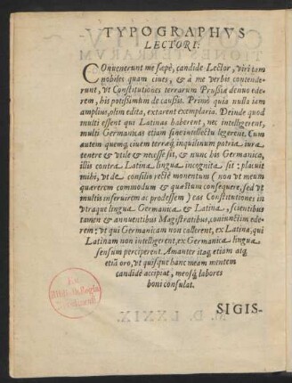 Typographus Lectori: = Der Buchdrucker zum Leser: