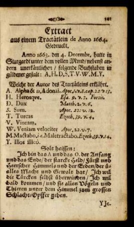 Extract aus einem Tractätlein de Anno 1664. Gedruckt.