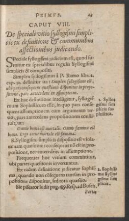 Caput VIII. De Speciali vitio syllogismi simplicis definitione Et communibus affectionibus iudicando.