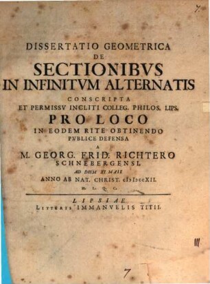 Diss. geometr. de sectionibus in infinitum alternatis