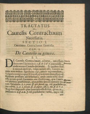 Sectio I. Continens Contractuum Generalia.