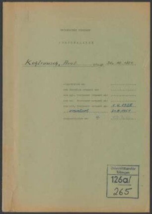 Arnt Kohlrausch (1884-1969). Personalakte des Lehrkörpers : Akte betreffend Arnt Kohlrausch, ordentlicher Professor für Physiologie