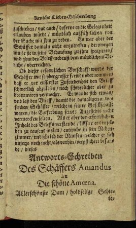 Antwort-Schreiben Des Schäffers Amandus an Die schöne Amœna.