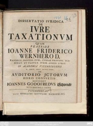 Dissertatio Ivridica De Ivre Taxationvm