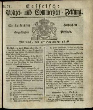 Nr. 71, Mittwoch, den 4ten September 1816
