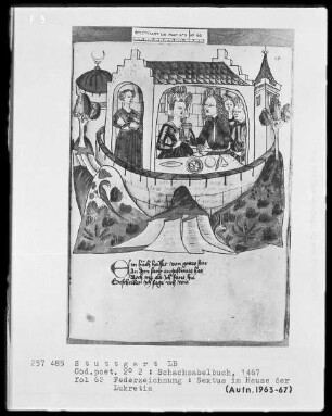 Schachzabelbuch des Konrad von Ammenhausen — Sextus Tarquinius zu Gast bei Lucretia, Folio 62recto
