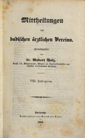 Mitteilungen des Badischen Ärztlichen Vereins. 8. 1854
