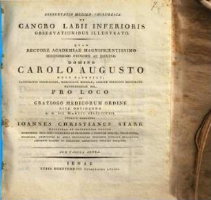 Diss. med. chir. de cancro labii inferioris observationibus illustrato : [pro loco.] ; c. tab. ann.